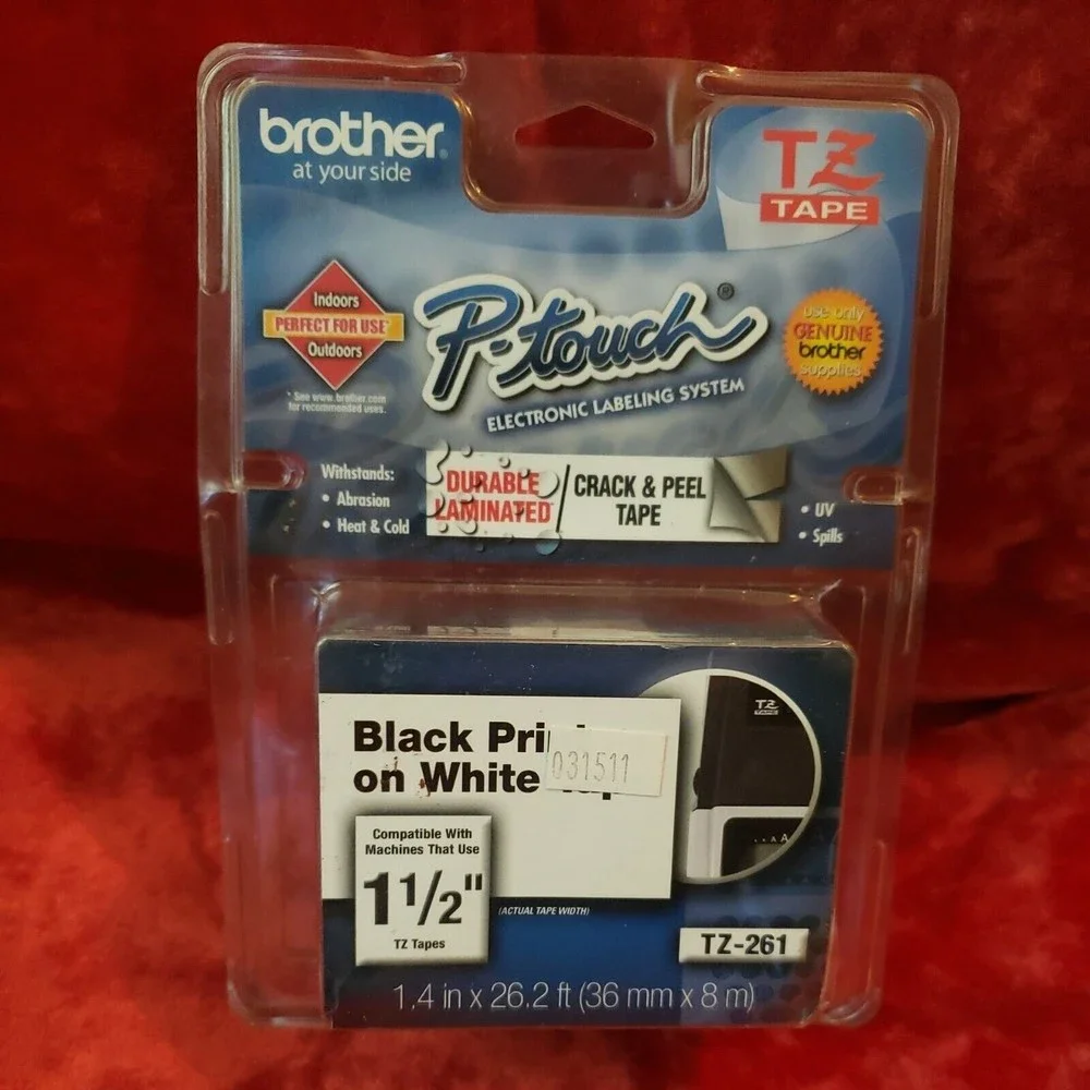 New BROTHER P-Touch TZ TAPE TZ-261 Black Print on White Tape ~ 1.4